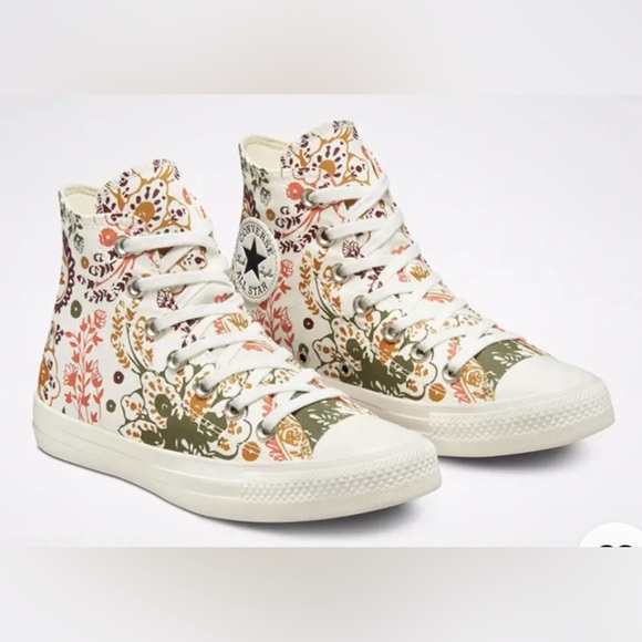 Converse High-Top Sneakers with Floral Pattern - Picture 2 of 12